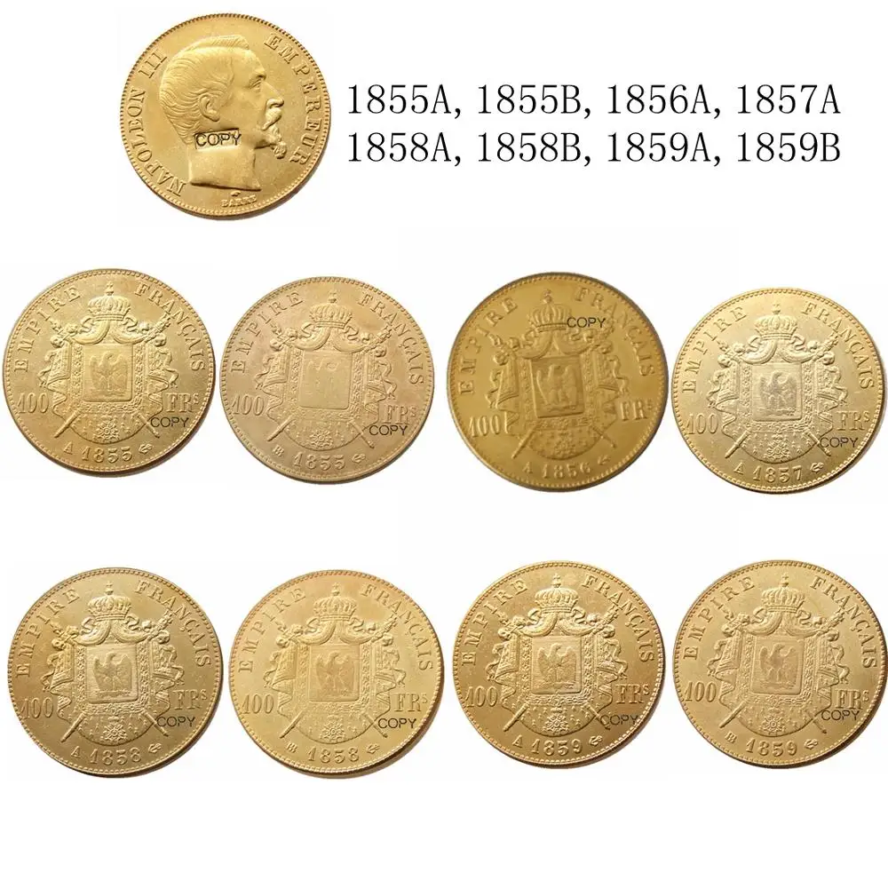 Francia 1855 - 1859 - A - B 100 Francos De Oro Plateado Copia Decorar Moneda 1