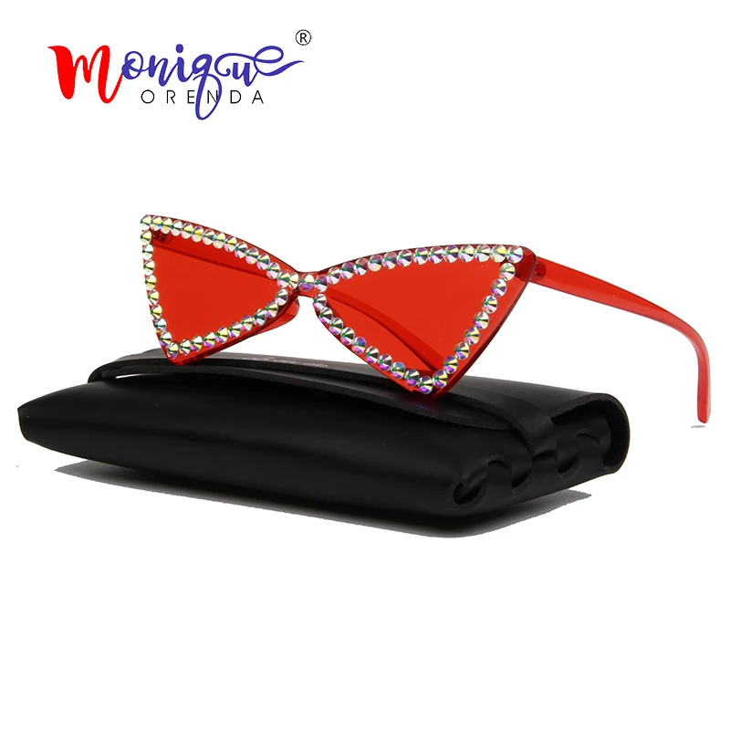 Triángulo de 2019 Cat Eye Gafas de sol de las Mujeres de Montura Vintage Rhinestone de las Gafas de sol de color Rosa Amarillo Tonos de Moda para las mujeres 1
