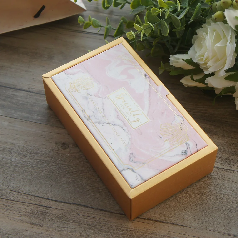 18.5*11*4.7 cm 3set Oro Rosa Mármol Especialmente el Diseño de la Caja de Papel + Bolsa de Cumpleaños Fiesta de la Boda Regalo de Embalaje de Uso 1