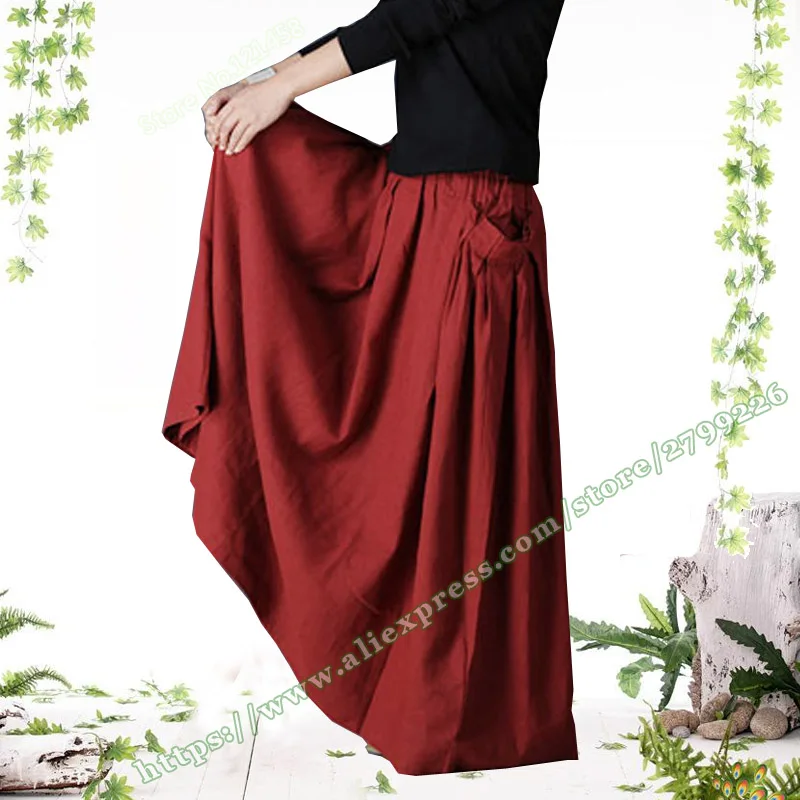 2019 Primavera Retro Casual Vintage Rojo Negro de Algodón y Ropa de Mujer Femenina Falda Plisada / faldas Largas de Mujer / Feminina Falda 1