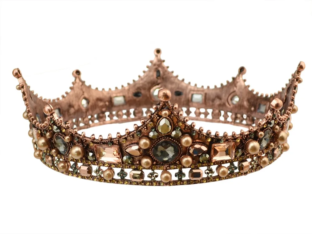 Perla barroca Rey y Reina Diadema de la Corona Tiaras Casco de Graduación de diamantes de imitación de Novia de la Boda Accesorios para el Cabello Joyería de coroa de noiva 1