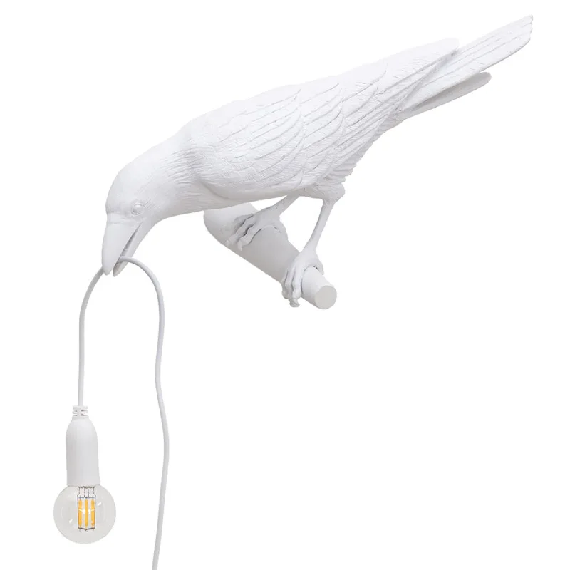 Retro Blanco Negro Pájaro Lámpara de Mesa LED de la Mesilla de Dormitorio Sala Comedor Loft Decoración del Hogar Design Noche, Escritorio de Madera, Luces de 220v 1