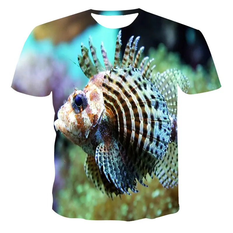 Nueva impresión en 3D de camiseta de los hombres peces del océano de leche de seda de manga corta de niño niña jersey de cuello redondo de manga corta 1