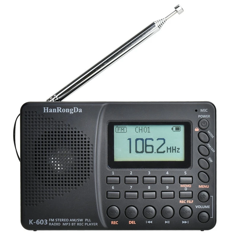 HanRongDa K-603 Completo de la Banda de AM Radio FM Bluetooth SW Portátiles Radios de Bolsillo MP3 Digital REC Grabadora de Apoyo a la Micro-Tarjeta SD 1