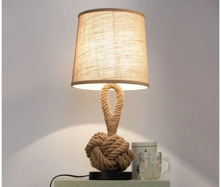 American retro personalidad creativa dormitorio lámpara de escritorio tejido de cuerda de cáñamo de la decoración de la lámpara de mesa 1