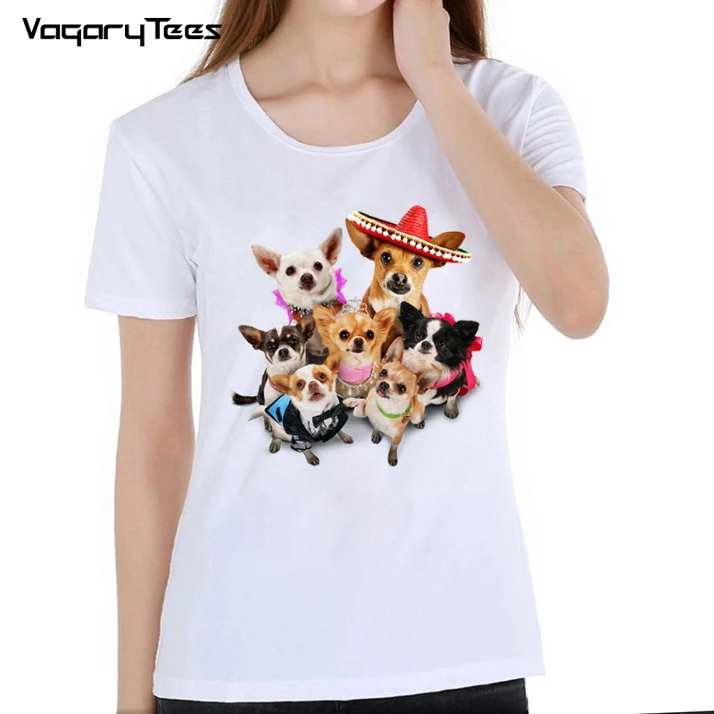 Chihuahua Retro Belleza de impresión T-Shirt de verano lindo de las mujeres Camiseta divertida del perro de diseño de la familia de la Muchacha Tops de moda casual Camiseta camiseta de damas 1