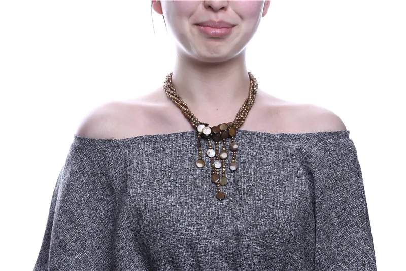 Retro de agua dulce de la perla & shell collar multi strand colgante de collar de mujer accesorios 1