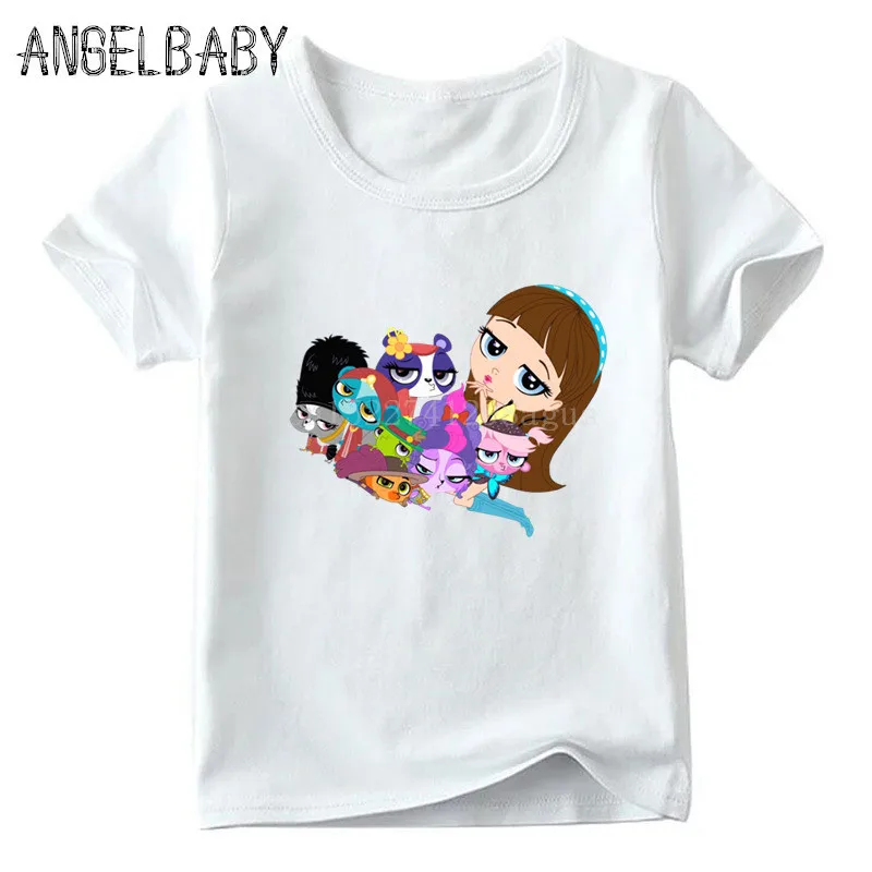 Niños/Niñas Littlest Pet Shop de Impresión de dibujos animados Divertidos de la camiseta de los Niños del Verano de Manga Corta Tops Niños Casual Lindo camiseta del Bebé 1