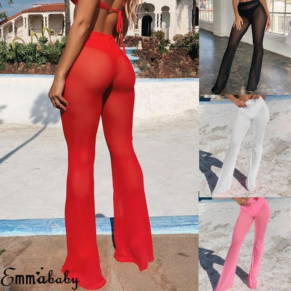 2020 Ver A Través De Quemado De Malla De Verano En Playa Larga Pantalones Mujer Pantalones De Cintura Alta Pantalones 1
