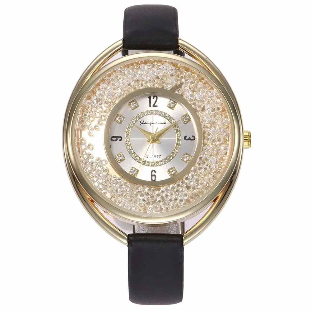 Las Mujeres de la moda de diamantes de imitación Reloj Casual de Cuero de Lujo del Vestido de Mujer de Cuarzo Reloj de Pulsera de Relogio Feminino SHANGMEIMK Envío de la Gota 1