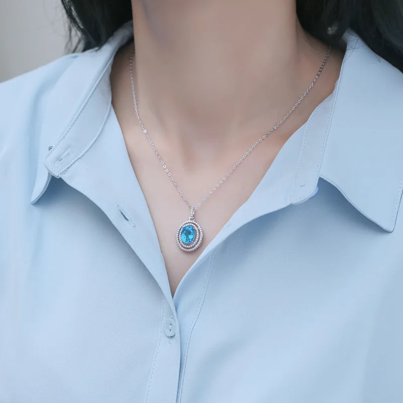 BK de la Plata Esterlina 925 Collares Para las Mujeres el Corazón Del Océano Naturales Topacio Azul Colgante de Collar de Compromiso de los Regalos de la Dama de la Joyería 1