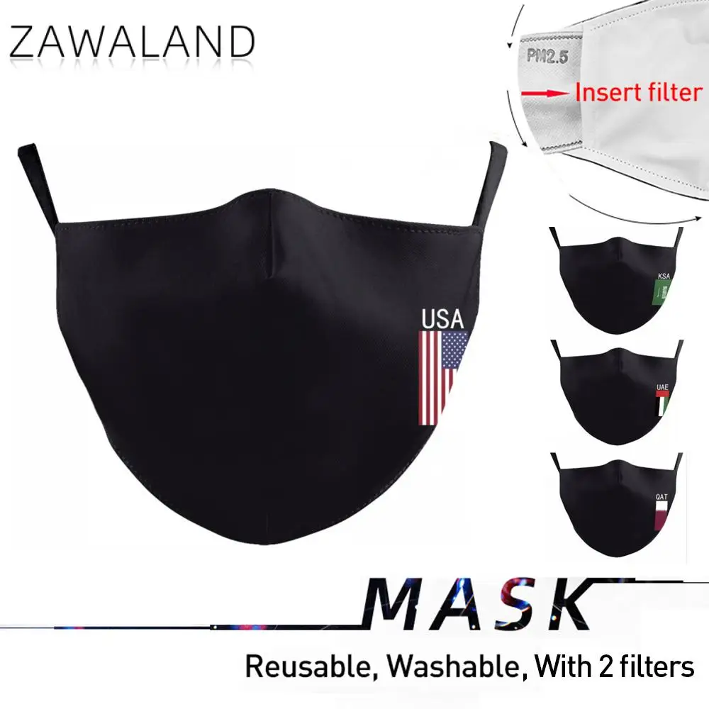 Zawaland Adulto Máscaras Negras EMIRATOS árabes unidos, estados UNIDOS QAT KSA Bandera Máscaras Reutilizables de Tela en la Boca de la Cara de Máscara Contra Máscara con Filtro de Polvo Lavable Boca Cap 1