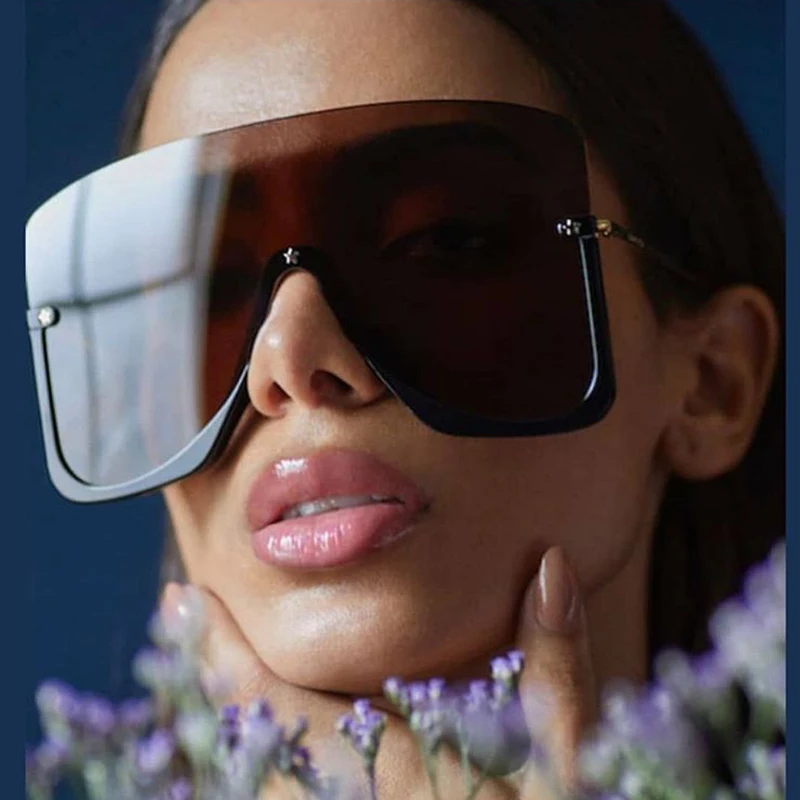 De gran tamaño de una pieza de gafas de sol para las mujeres 2020 nueva marca de lujo de la mitad de los hombres de gafas de sol de marco de aleación de grandes gafas de estrella femenina tonos 1