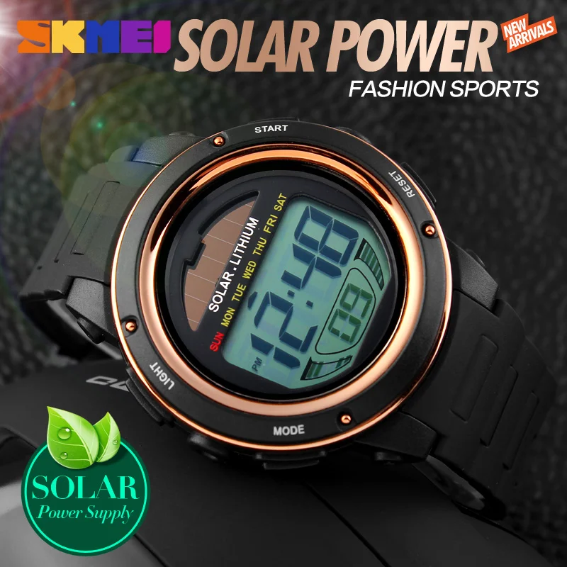 SKMEI Digital LED Relojes de los Deportes de los Hombres de la Energía Solar Resistente a los Golpes de Reloj Cronógrafo de 50M Resistente al Agua relojes de Pulsera 1096 1