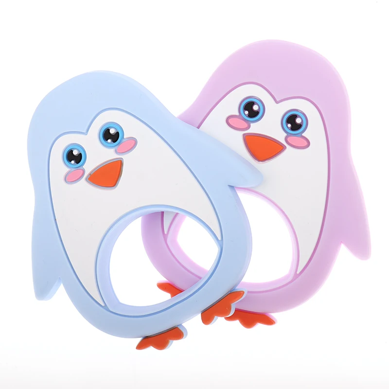 Pingüino de 2pcs de los Animales de Silicona Mordedores Libre de Bpa Bebé Chupadero de la Dentición Collar Colgante de Montaje Infantil el Chupete de la Cadena de BRICOLAJE 1