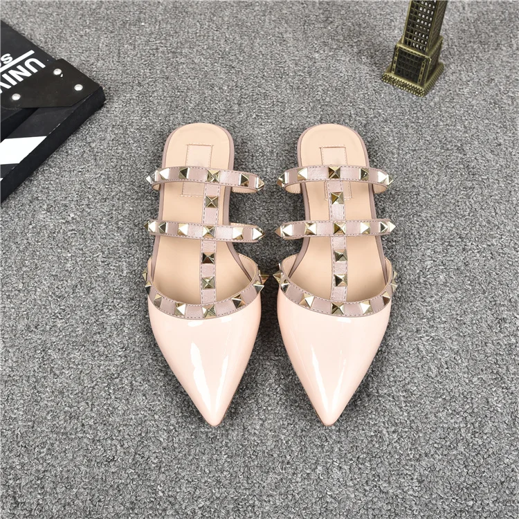 Nuevo de la Moda de 2020 Remache sandalias planas de vaca Real de cuero de las mujeres zapatos de mujer Japaned de Alta Calidad de cuero de zapatos de señora Tamaño 35-41 1
