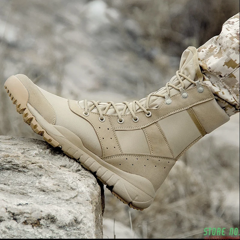 Botas tácticas de los Hombres al aire libre Senderismo Zapatos de Lona de Malla Desierto Alto-top de Combate Militar del Ejército de Botas Militares Sapatos Masculino Plus 1