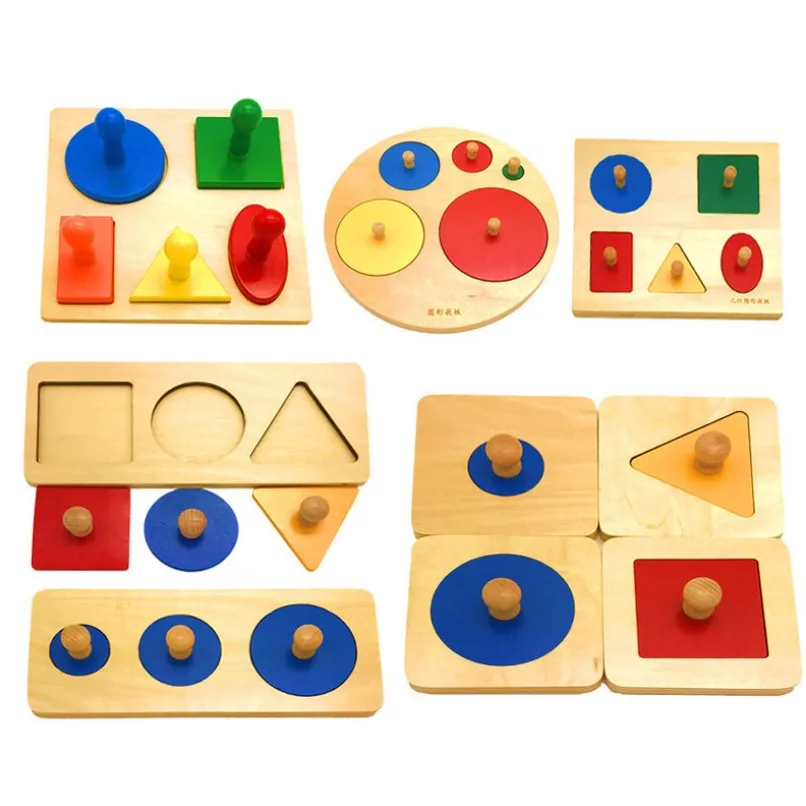 De madera con Formas Geométricas en la Coincidencia de Rompecabezas de Clasificación de Matemáticas Montessori de Aprendizaje pre-Juego Educativo de Matemáticas de Juguetes a los Niños del Regalo de la Navidad del Niño de 1-3 años Docente Educativo Sida natural de la Madera de Juguete 1