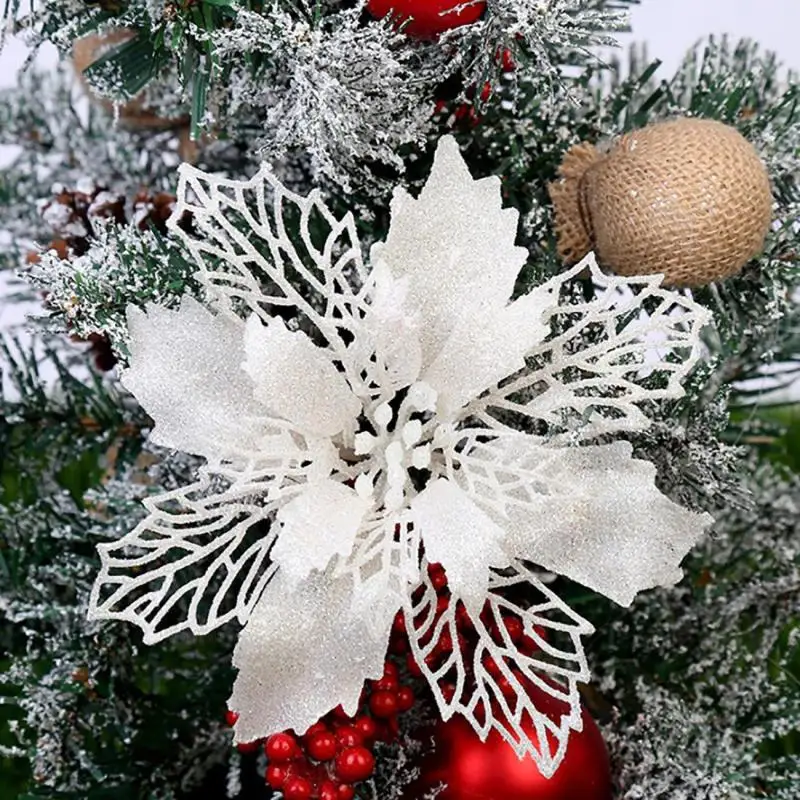 10pcs reflejo Artificial Flores Para el Árbol de Navidad de Colocar los Adornos de Simulación de Seda de Flores para la Boda de la Fiesta de la Decoración del Hogar 1