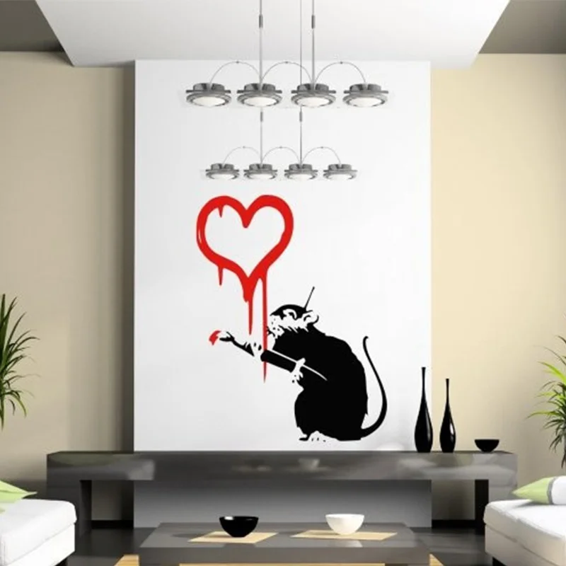 Banksy graffiti de Amor Rata etiqueta Engomada de la Pared. Etiquetas Engomadas De La Pared Para Kdis Habitaciones , Calcomanías La Pared De Vinilo Pegatinas De Decoración Para El Hogar 1