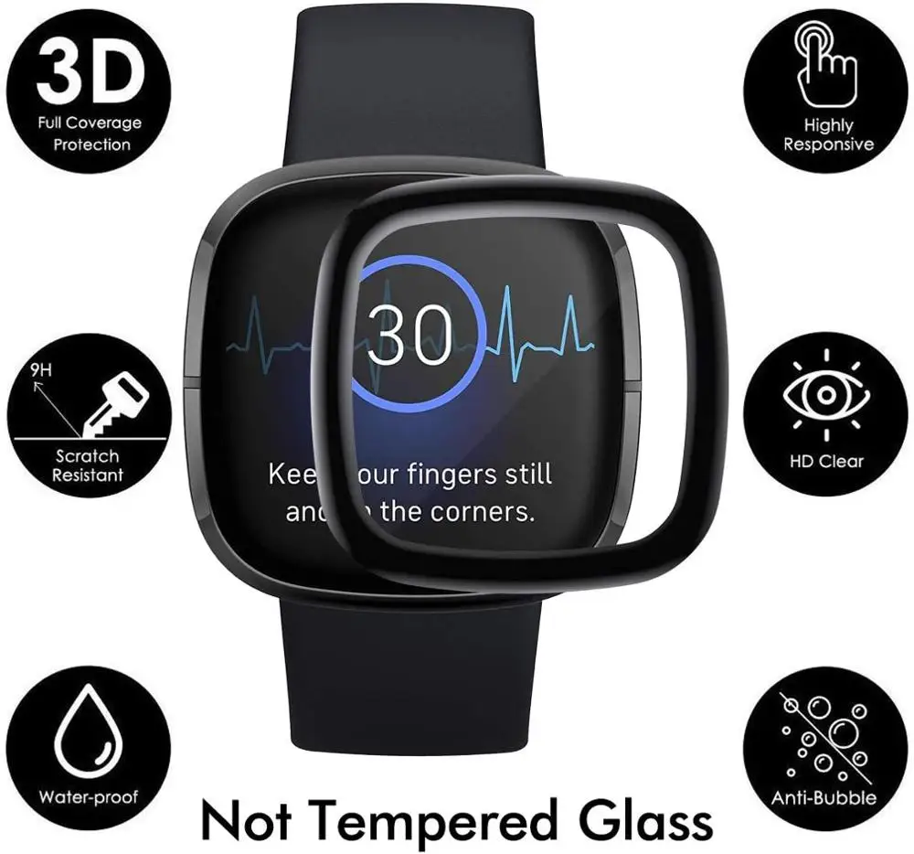 3pcs 3D Curvo Cobertura Completa Protector de Pantalla para Fitbit Sentido/Fitbit Versa 3 2020 Flexible HD de la Burbuja-libre de la Película Protectora de la Guardia 1