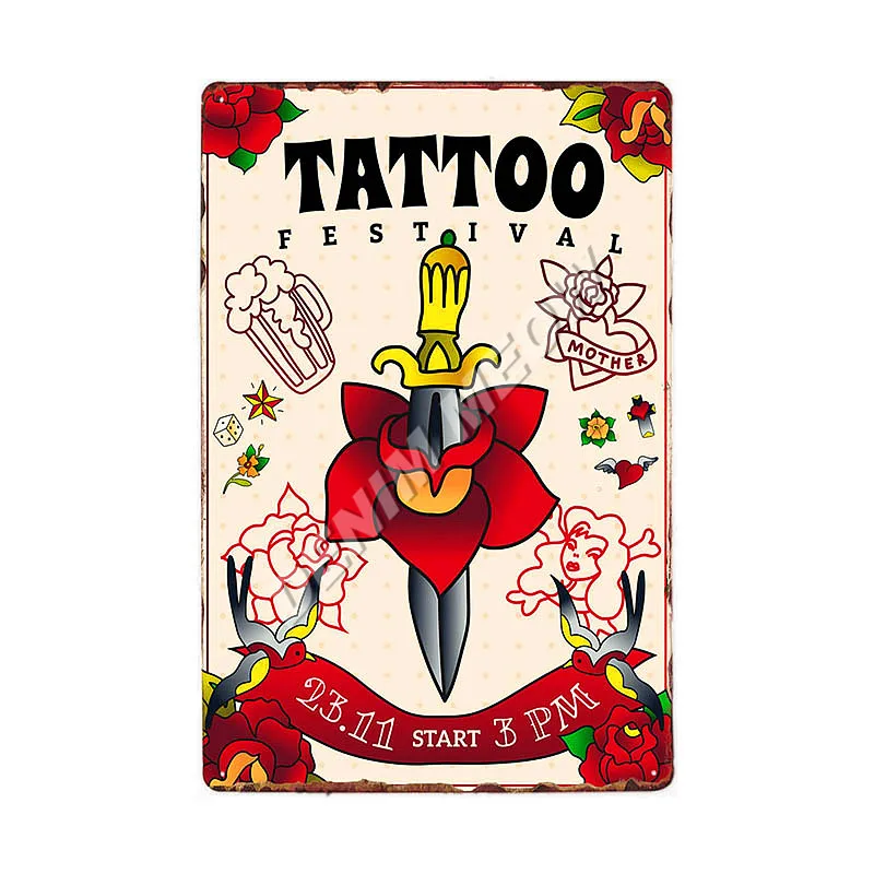 El clásico Estudio de Tatuajes Lata de Metal Signo de la Vendimia de la Pared del Arte de la Pintura de la Placa de la Tienda de Tatuajes de Antigüedades de la Decoración de la Habitación de Salón de Decoración para el Hogar WY86 1