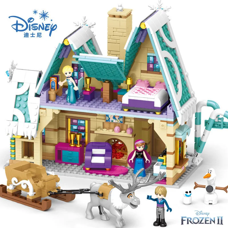 Disney Frozen 2 Castillo de Bloques de Construcción Elsa Anna Princesa Mágico Castillo de Hielo Ladrillos Conjunto de Juguetes para los Niños del Bloque de Juguetes de Regalo 1