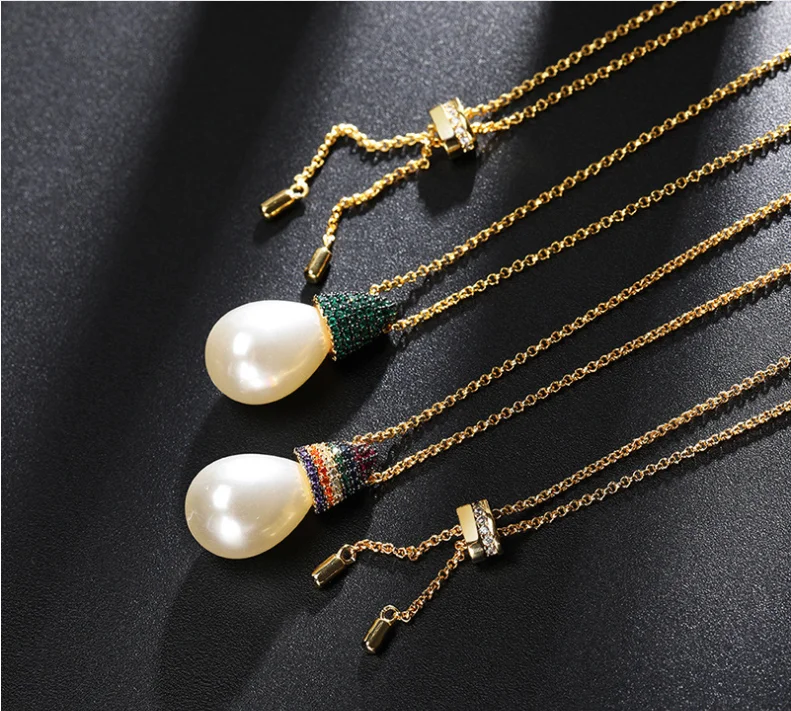 Cristal de circón collar ajustable producto nuevo arco iris barroco collar de perlas de la moda femenina nicho de clavícula diseño de la cadena de sentido 1