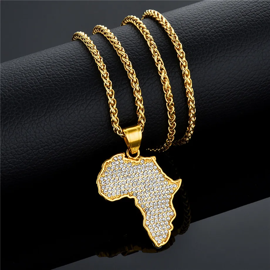 África Mapa Colgante de Collar de las Mujeres de los Hombres de Oro de Color de Acero Inoxidable de Etiopía al por mayor de Joyas de África Mapas de Hiphop Elemento N1279 1