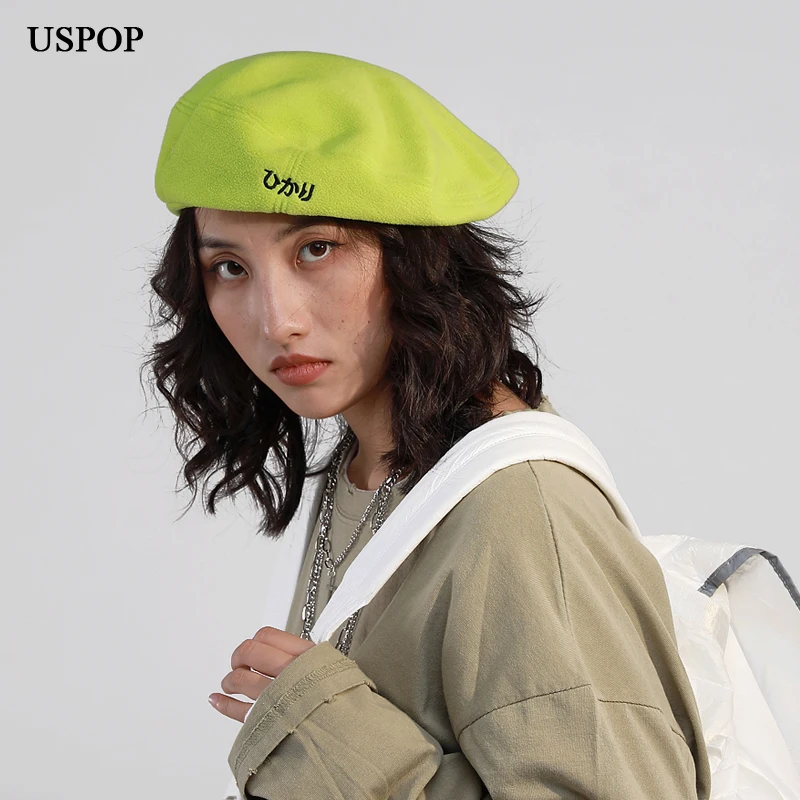 USPOP Nueva boinas las mujeres de la vendimia de forro polar boinas hembra caliente sombrero de invierno de color sólido pintor del sombrero de 1