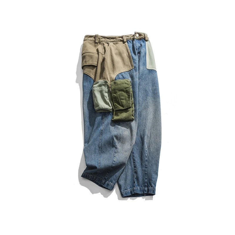 Ropa de Mezclilla Corredores de Hip Hop de Retazos de Pantalones de los Hombres Japoneses de Estilo Harajuku, Pantalones Harem, de Tamaño Más holgados vaquero Jeans de Carga 1