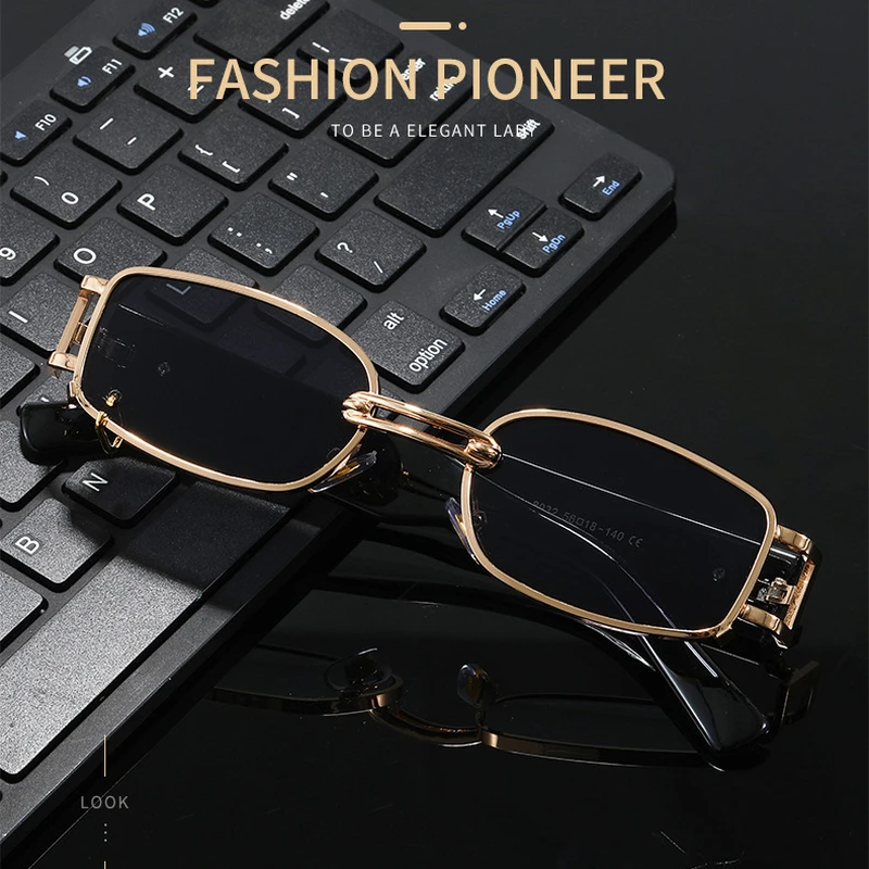 Nuevo retro de metal rectángulo pequeño marco de gafas de sol de los hombres 2020 marca de lujo de alta calidad clara gafas vintage eyewears hombre tonos 1