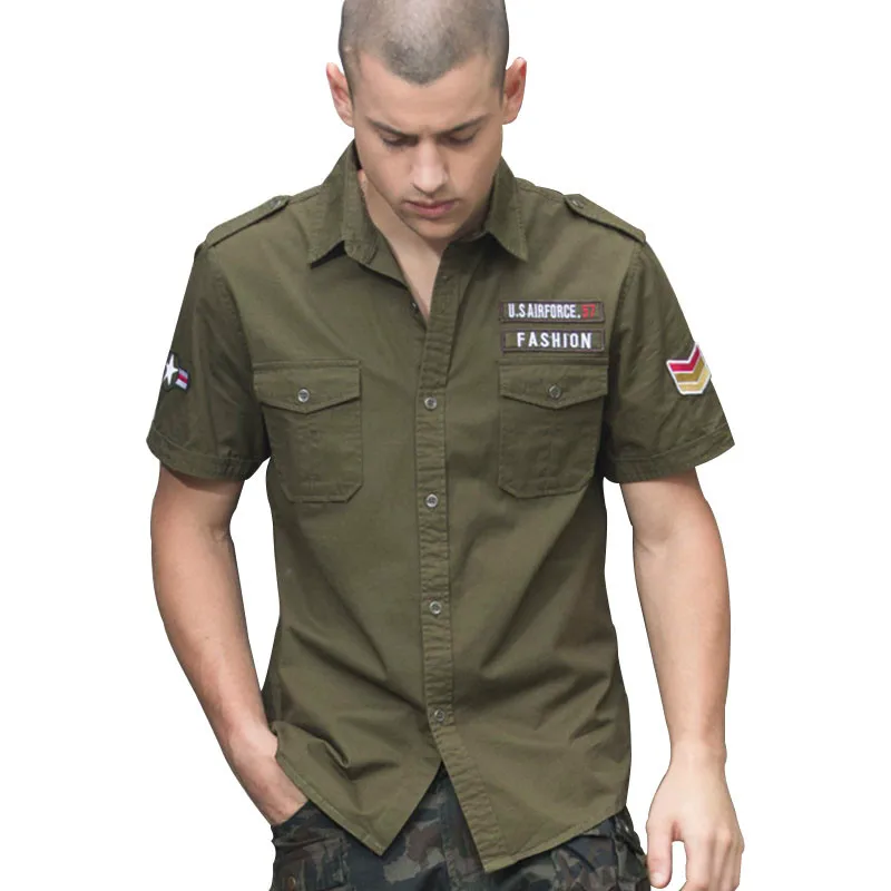 Marca Algodón Militar De La Camisa De Los Hombres De Verano De Manga Corta De La Moda Casual Ejército Camisas Masculinas Sólida Aire Táctico De Carga Tops Ropa 1