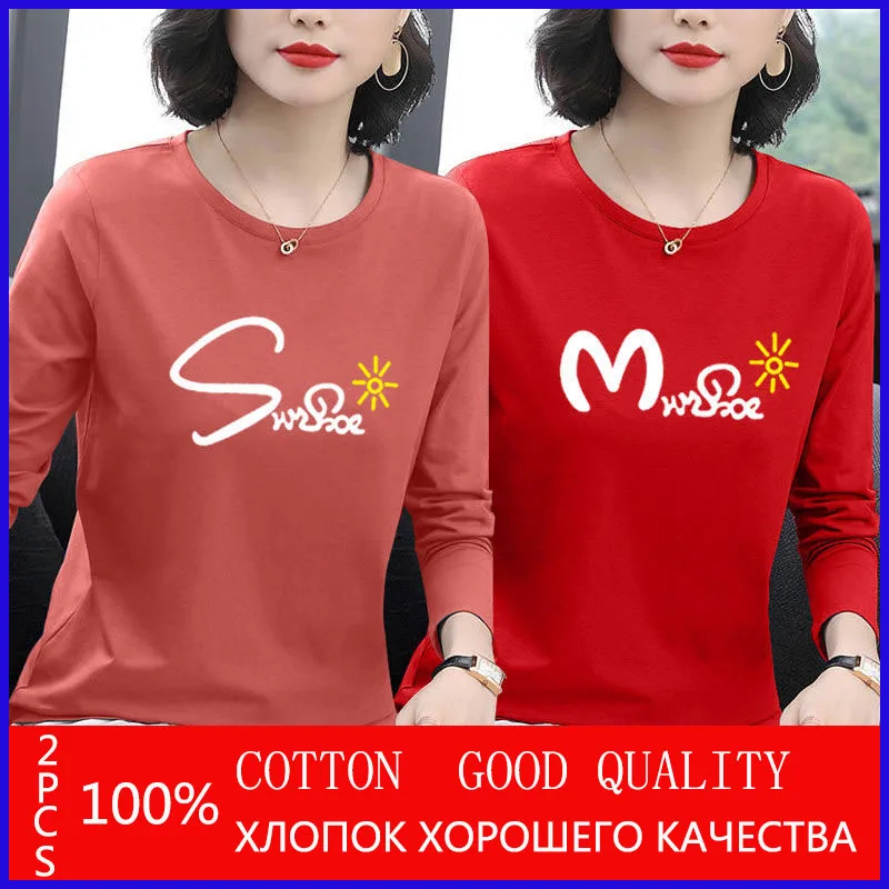 2020 Nuevo Algodón Camiseta de Mujer de la Moda de Primavera O de Cuello de Manga Larga T-shirt de Mujer Estilo coreano Más el Tamaño de la Camisa de la Mujer Camisetas 1