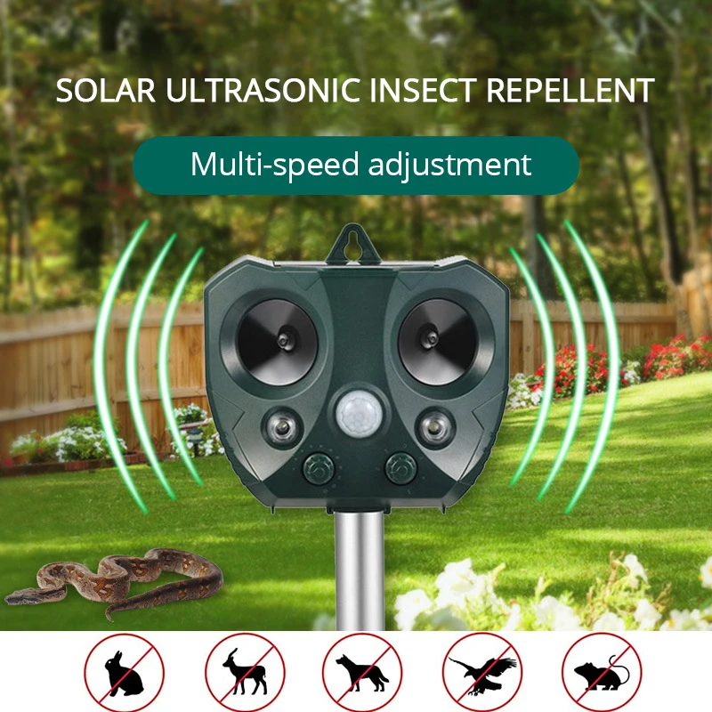 Ultrasonidos Perro Gato Repelente de Plagas con Sensor de Movimiento Intermitente de las Luces al aire libre Accionado Solar Impermeable Jardín de la Granja Patio Repelente 1