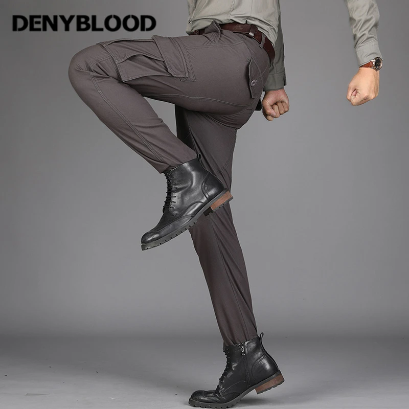 Denyblood Jeans para Hombre Pantalones de Carga Mutil Bolsillos Ejército Verde Pantalones de Sarga Militar Pantalones de corte Recto Pantalones Casuales para Hombres 8509 1