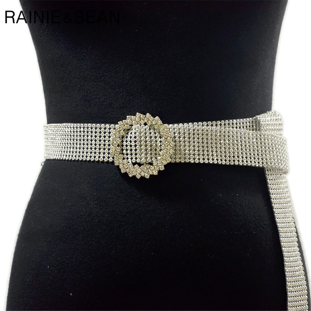 RAINIE SEAN Mujeres de diamantes de imitación de los Cinturones de Oro y Plata de Pvc Diamante de la Correa de la Cintura Femenina Ceinture Correas de las Señoras de los Vestidos de 1