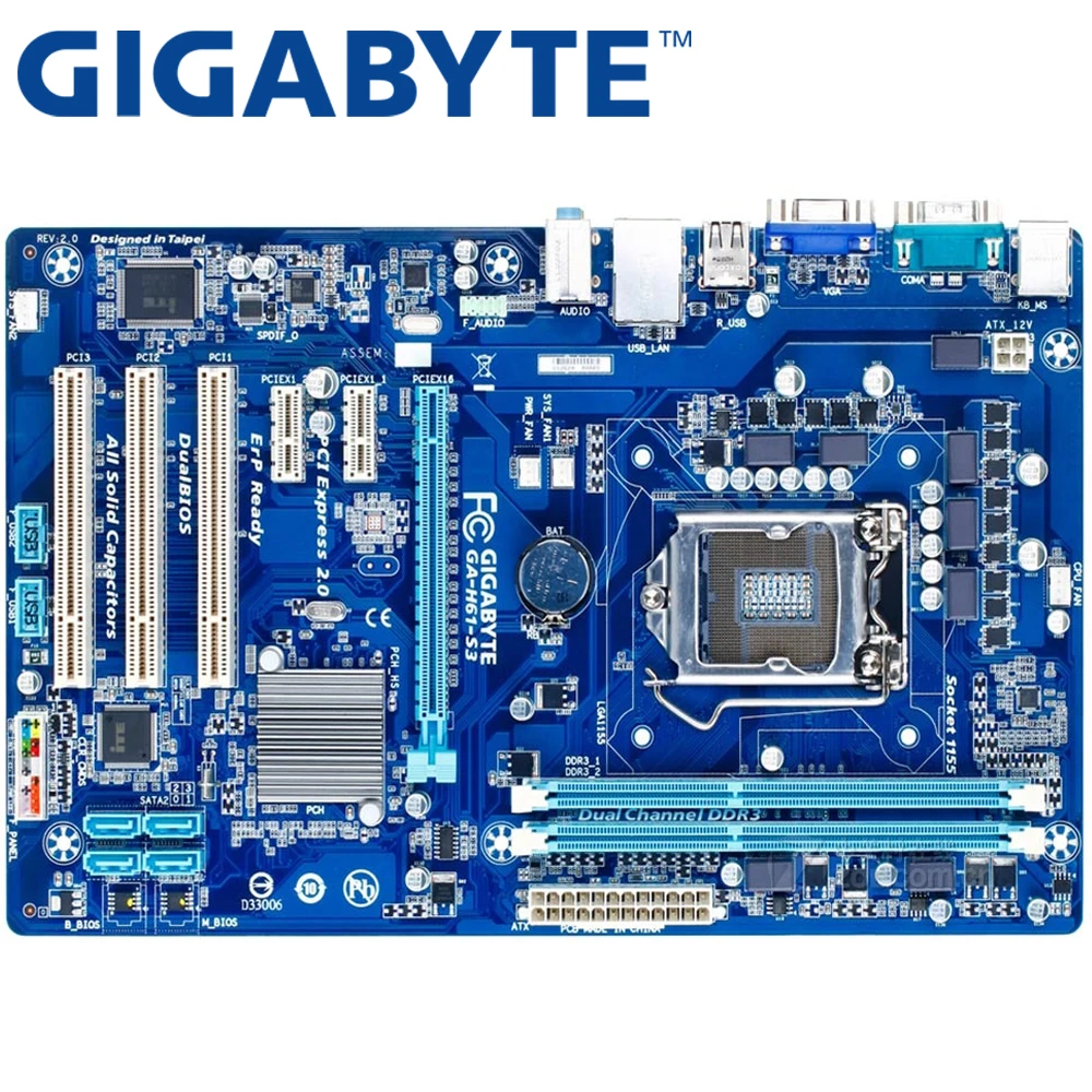 GIGABYTE GA-H61-S3 de Escritorio de la Placa madre y H61 de Socket LGA 1155 i3 i5 i7 DDR3 16G ATX Original H61-S3 Utiliza la Placa base A la Venta 1