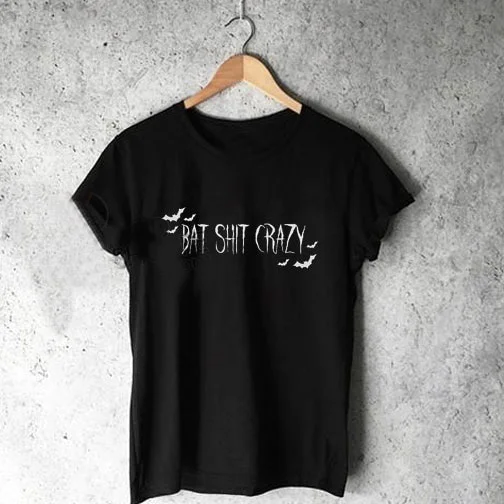 Sunfiz YF Bat Sh*t Carzy Gótico T-shirt Gráfico de la Moda Grunge Unisex Hipster Mujeres Gracioso Tumblr Halloween Camiseta de la parte Superior de la Camiseta de la 1