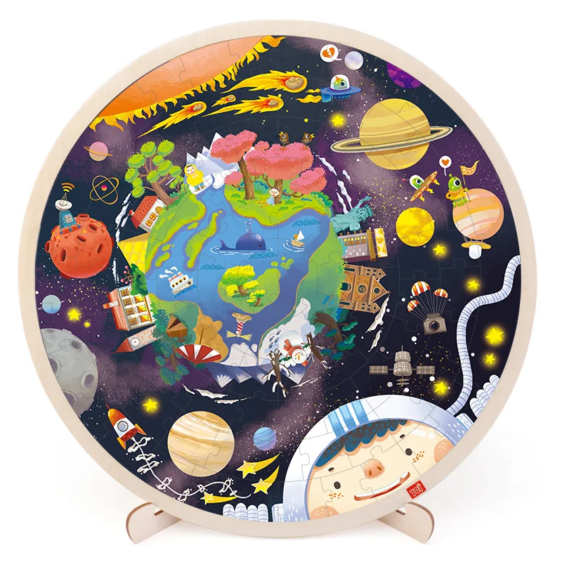 102pcs Niños Sistema Solar de dibujos animados de Madera de Espacio de Rompecabezas de Juguete Principios de Juguetes Educativos Para Niños 1