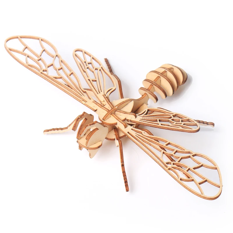 De madera del rompecabezas 3D del edificio modelo de juguete de madera de los insectos de los animales de la cigarra mantis Mariquita escorpión saltamontes libélula mariposa de abeja 1pc 1