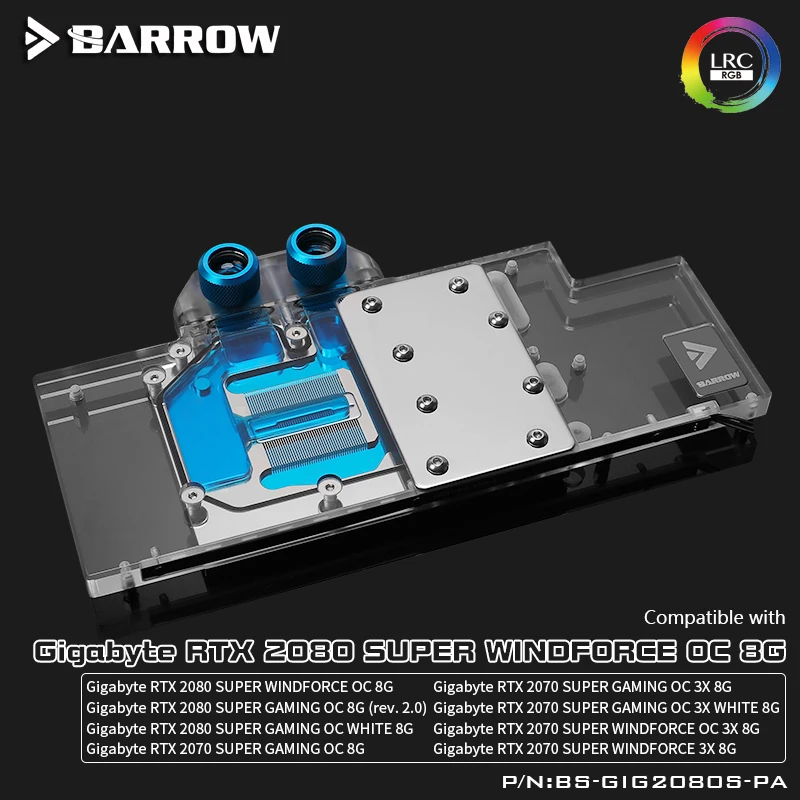 Barrow BS-GIG2080S-PA LRC2.0 Cobertura Total de Agua en Bloque Para Gigabyte RTX 2080 SUPER GAMING OC Aurora 1