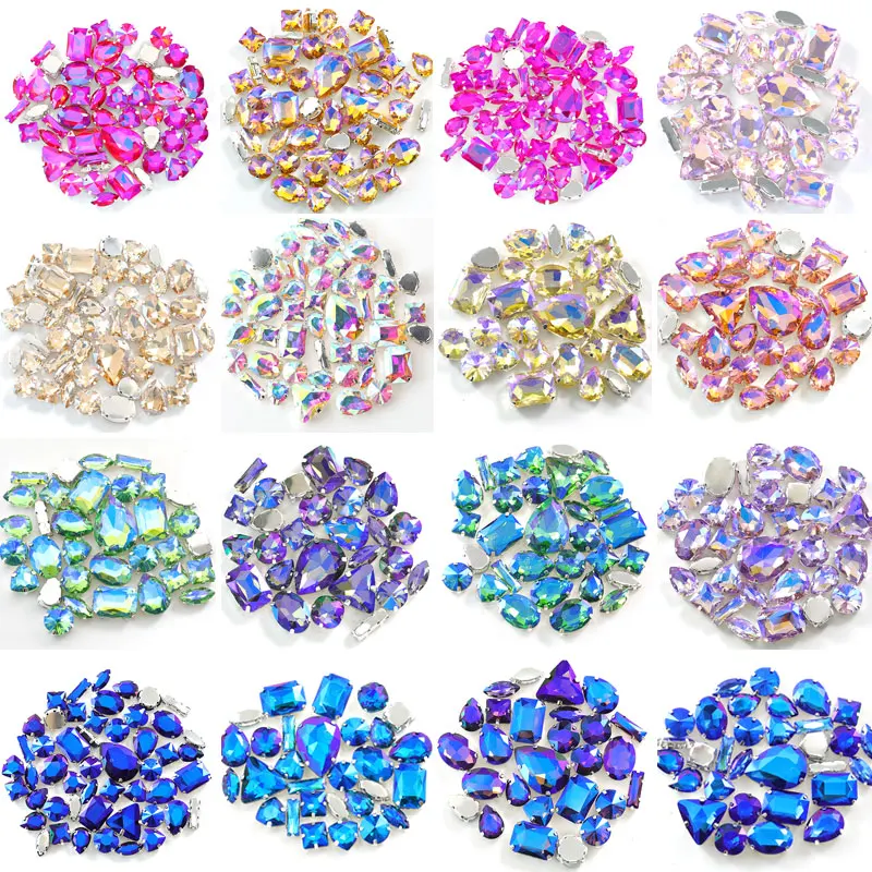 50pcs Mixtos Formas de colores Coser de diamantes de imitación de Cristal de Plata Con Garra Para el Vestido de Boda F0046 1