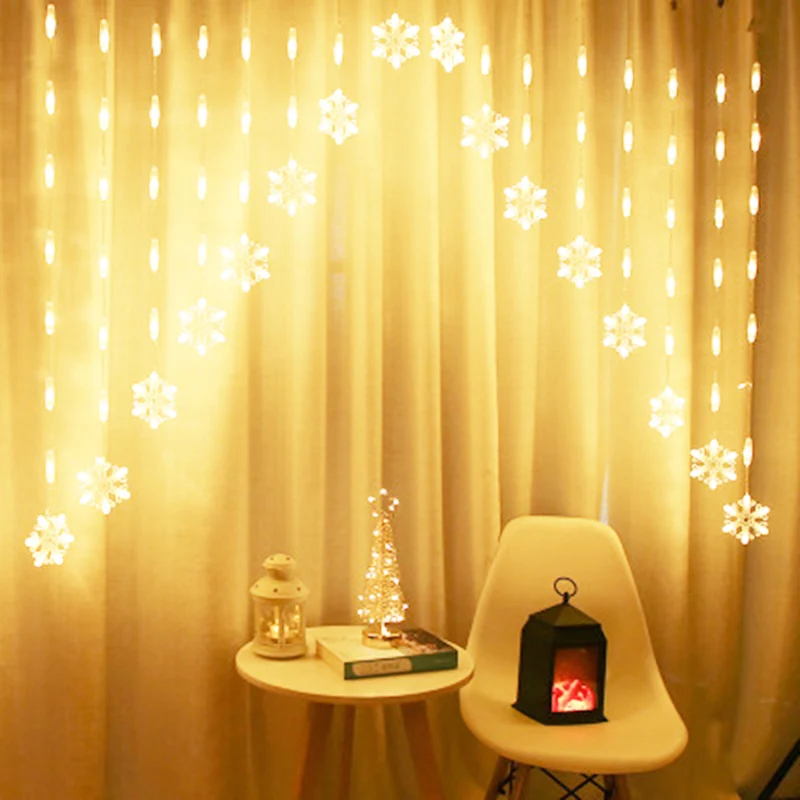 Copo de nieve de la Cortina de Navidad de Luz LED de luces de Navidad, Decoraciones para el Hogar al aire libre Luces de Hadas de la Guirnalda Decorativa de Luz LED 1