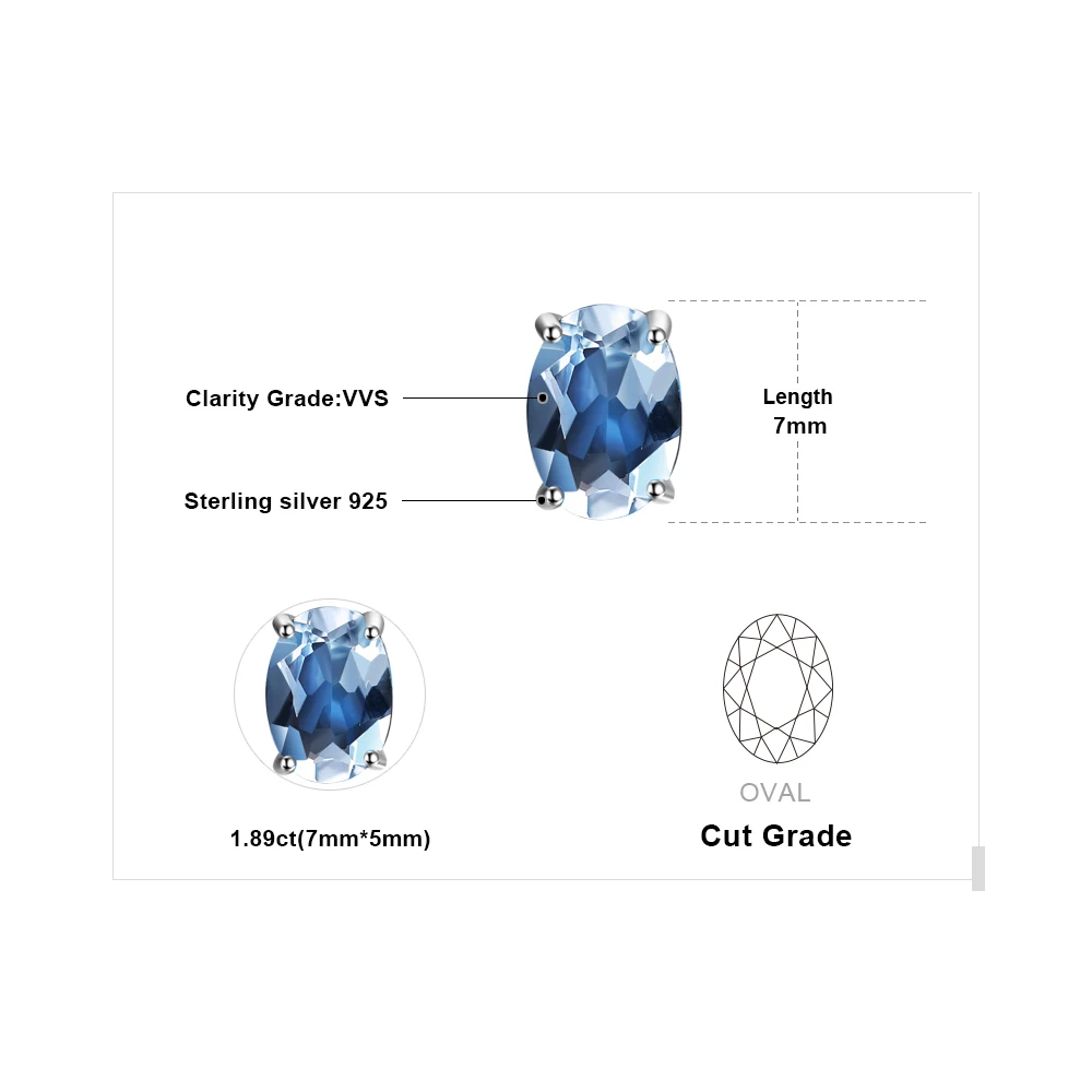 JewelryPalace 1.9 ct Genuino Azul Topacio Pendientes del Perno prisionero de la Plata Esterlina 925 Aretes Para las Mujeres de corea Utilidad de la Moda de Joyería de 2021 1