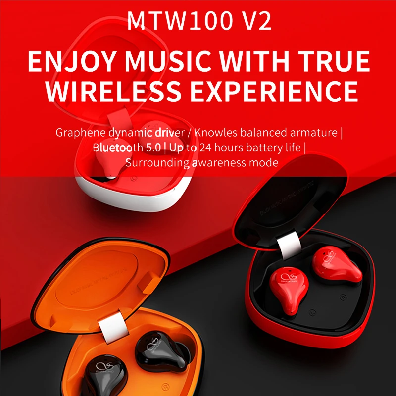Shanling MTW100 V2 TWS Bluetooth 5.0 Tura Inalámbrica Deportes Auriculares Auriculares Ejecución de Auriculares Auriculares AAC/SBC agua IPX7 1