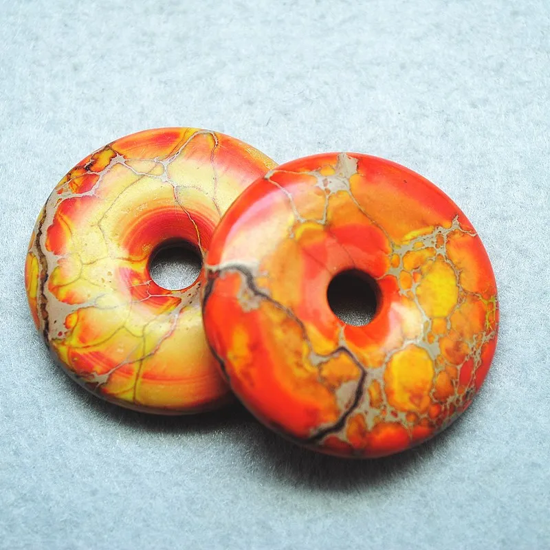 2PCS la naturaleza imperial de piedra de jaspe colgantes de la forma redonda de la rosquilla tamaño de 40 mm de color naranja muy caliente de piedra de la gema de las mujeres de la joyería 1