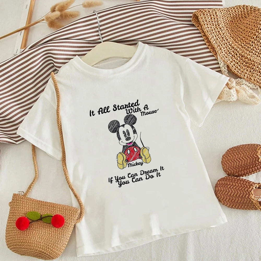 Camiseta niños T Harajuku Todo Stanted con Un Ratón de Mickey Si Puedes soñarlo Puedes Hacerlo Imprimir los Niños T-Shirt Ropa de Bebé 1