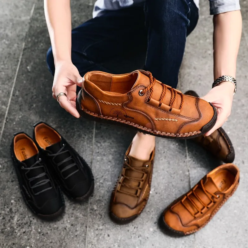 Nueva 2020 Hombres Zapatos de Cuero de Split Casual Zapatos hechos a Mano con cordones de los Hombres Mocasines Confort Zapatos de Caminar de los Hombres Pisos Mocasines Zapatos 1