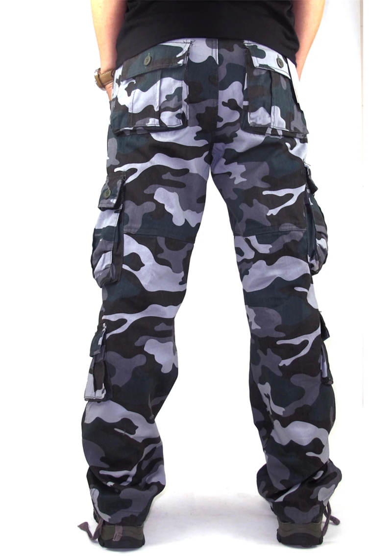 Mens Pantalones de Camuflaje Militar Holgados de Combate Multi-bolsillos Casual de Algodón Pantalones de Peto de Ejército Táctico Pantalones Más el Tamaño de 44 1